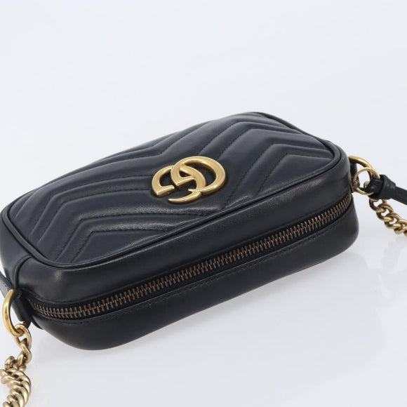 GUCCI GG Marmont Shoulder Bag Leather Black Gold 448065 Auth ka6917V
