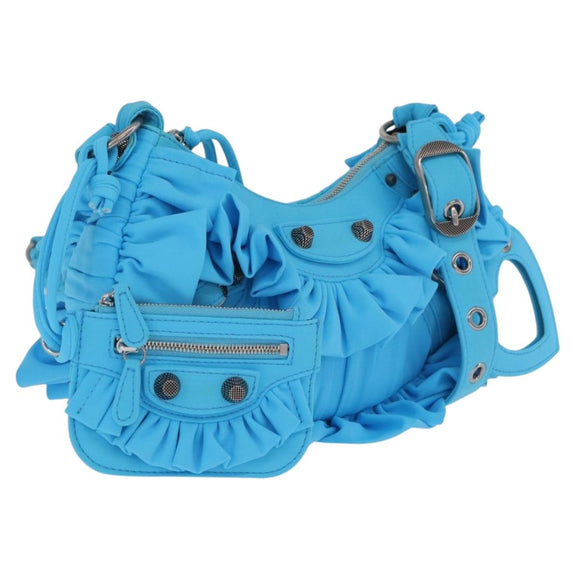 Balenciaga Luka Goal Shoulder Bag Nylon Light Blue Silver 671309 Auth ka6918M