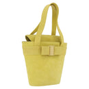 Salvatore Ferragamo Vara Ribbon Hand Bag Suede Yellow Silver Auth ka6920-1
