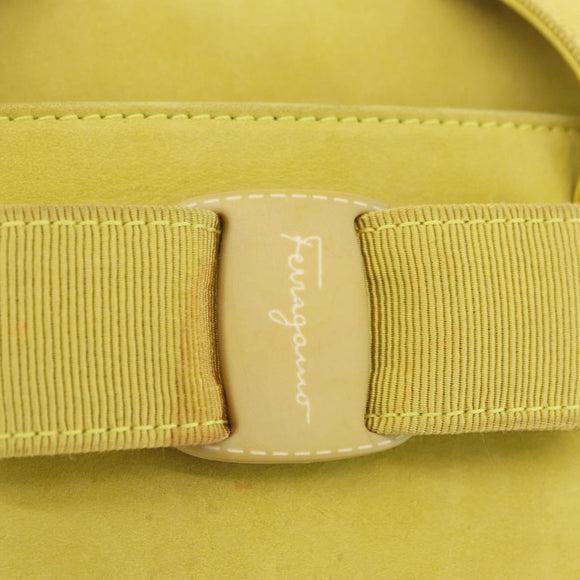 Salvatore Ferragamo Vara Ribbon Hand Bag Suede Yellow Silver Auth ka6920