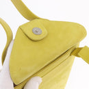 Salvatore Ferragamo Vara Ribbon Hand Bag Suede Yellow Silver Auth ka6920-16