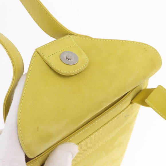 Salvatore Ferragamo Vara Ribbon Hand Bag Suede Yellow Silver Auth ka6920