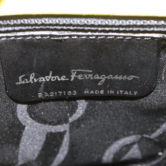 Salvatore Ferragamo Vara Ribbon Hand Bag Suede Yellow Silver Auth ka6920