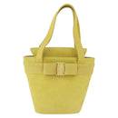 Salvatore Ferragamo Vara Ribbon Hand Bag Suede Yellow Silver Auth ka6920-2