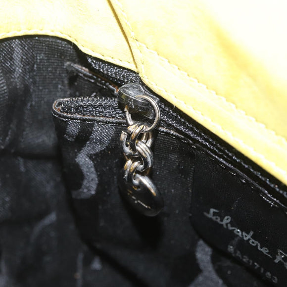 Salvatore Ferragamo Vara Ribbon Hand Bag Suede Yellow Silver Auth ka6920