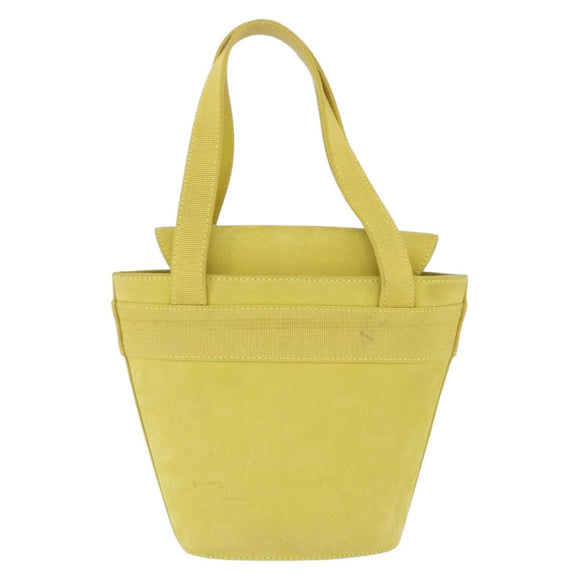 Salvatore Ferragamo Vara Ribbon Hand Bag Suede Yellow Silver Auth ka6920