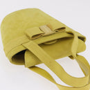 Salvatore Ferragamo Vara Ribbon Hand Bag Suede Yellow Silver Auth ka6920-7