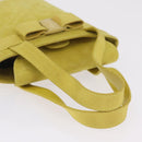 Salvatore Ferragamo Vara Ribbon Hand Bag Suede Yellow Silver Auth ka6920-8