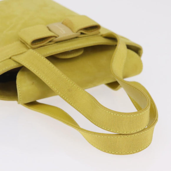 Salvatore Ferragamo Vara Ribbon Hand Bag Suede Yellow Silver Auth ka6920