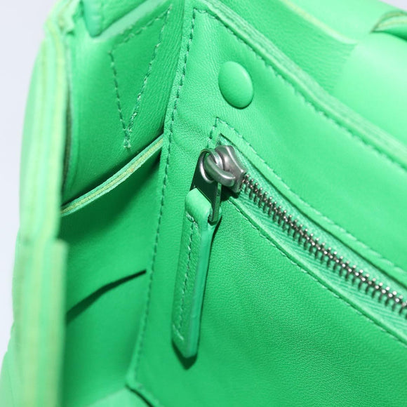 Bottega Veneta MAXI INTRECCIATO Cassette Bag Leather Green Silver Auth ka6923V