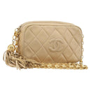 CHANEL Matelasse Chain Shoulder Bag Lamb Skin Beige Gold CC Auth ka6924A-1