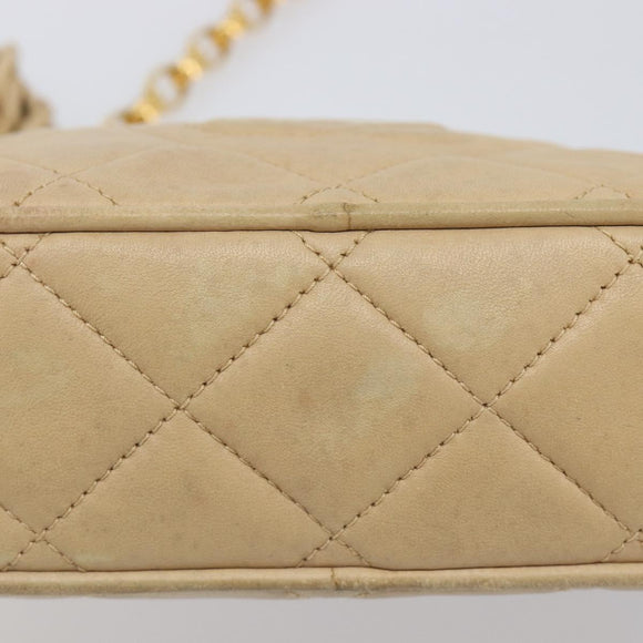 CHANEL Matelasse Chain Shoulder Bag Lamb Skin Beige Gold CC Auth ka6924A