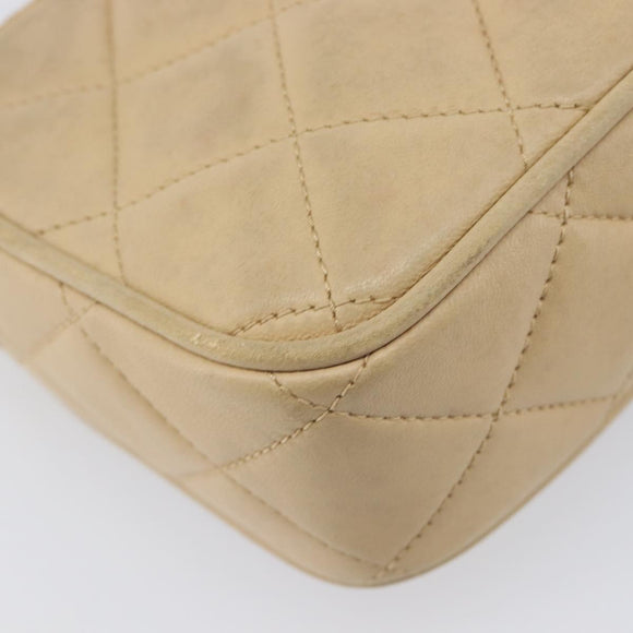CHANEL Matelasse Chain Shoulder Bag Lamb Skin Beige Gold CC Auth ka6924A