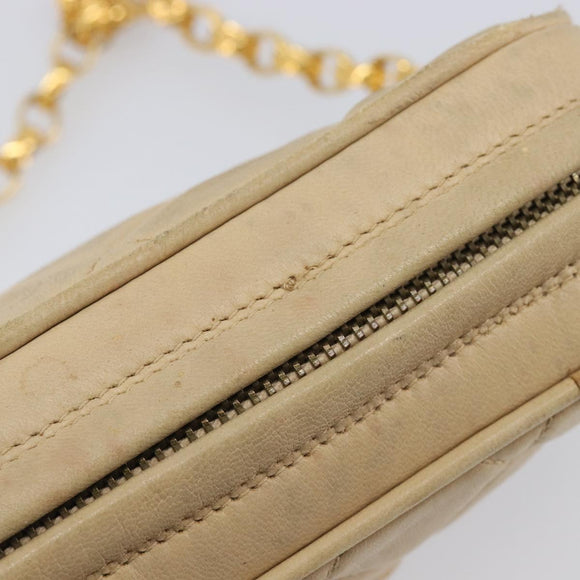 CHANEL Matelasse Chain Shoulder Bag Lamb Skin Beige Gold CC Auth ka6924A