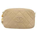 CHANEL Matelasse Chain Shoulder Bag Lamb Skin Beige Gold CC Auth ka6924A-2