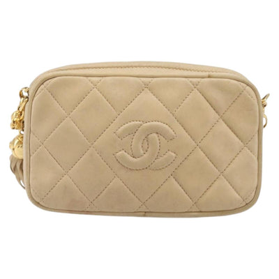 CHANEL Matelasse Chain Shoulder Bag Lamb Skin Beige Gold CC Auth ka6924A - 0
