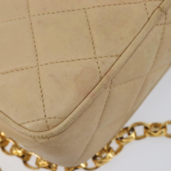 CHANEL Matelasse Chain Shoulder Bag Lamb Skin Beige Gold CC Auth ka6924A