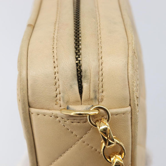 CHANEL Matelasse Chain Shoulder Bag Lamb Skin Beige Gold CC Auth ka6924A