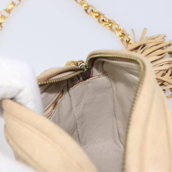 CHANEL Matelasse Chain Shoulder Bag Lamb Skin Beige Gold CC Auth ka6924A