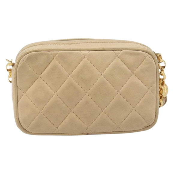 CHANEL Matelasse Chain Shoulder Bag Lamb Skin Beige Gold CC Auth ka6924A