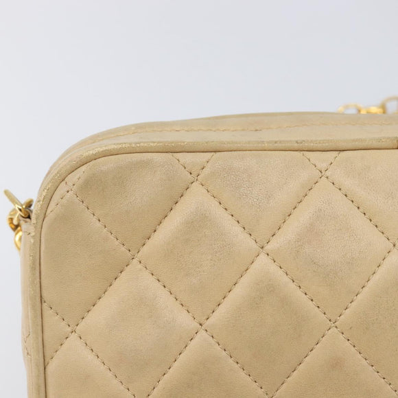 CHANEL Matelasse Chain Shoulder Bag Lamb Skin Beige Gold CC Auth ka6924A
