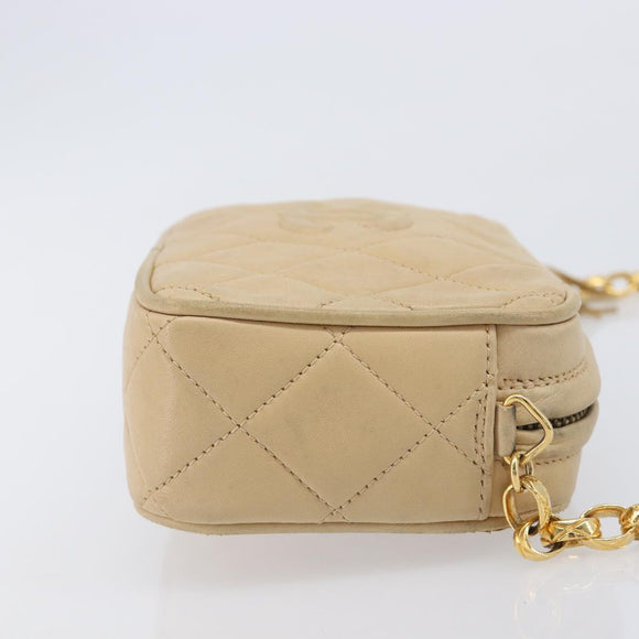 CHANEL Matelasse Chain Shoulder Bag Lamb Skin Beige Gold CC Auth ka6924A
