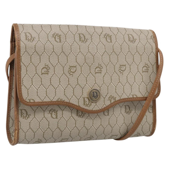 Christian Dior Honeycomb Canvas Shoulder Bag PVC Beige Gold Auth ka6925