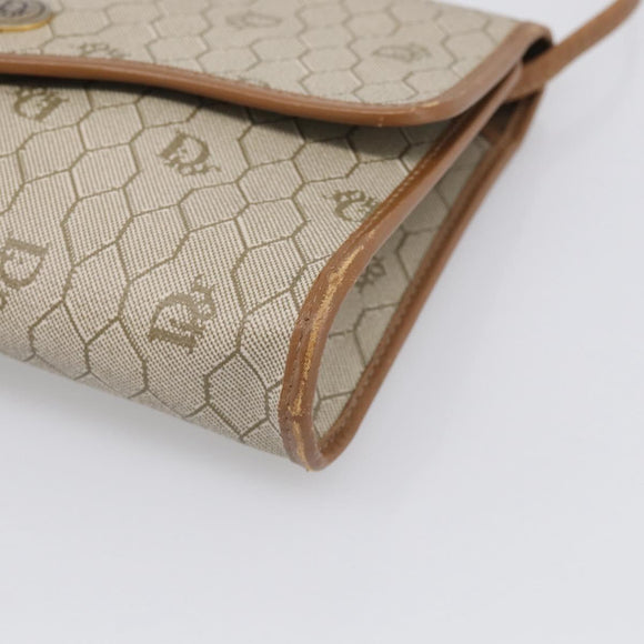 Christian Dior Honeycomb Canvas Shoulder Bag PVC Beige Gold Auth ka6925