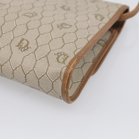 Christian Dior Honeycomb Canvas Shoulder Bag PVC Beige Gold Auth ka6925