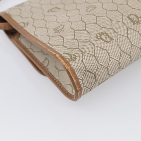 Christian Dior Honeycomb Canvas Shoulder Bag PVC Beige Gold Auth ka6925