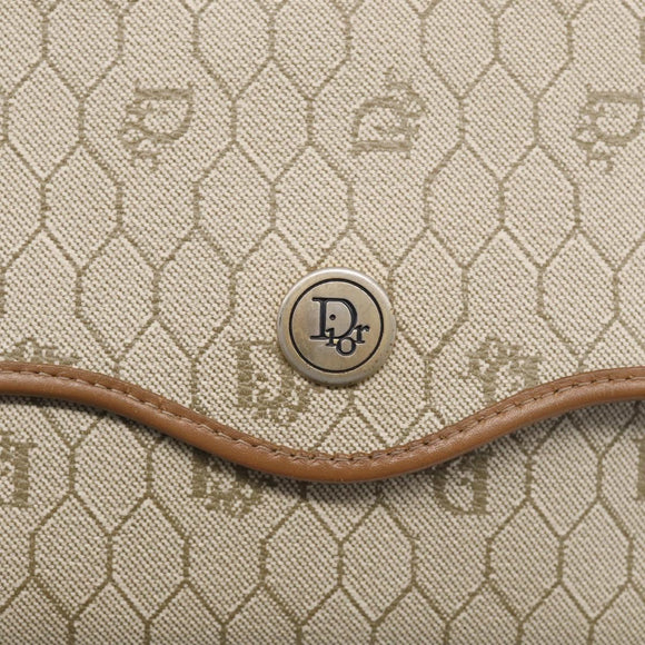 Christian Dior Honeycomb Canvas Shoulder Bag PVC Beige Gold Auth ka6925