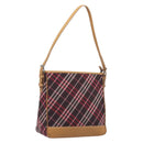 BURBERRY Nova Check Blue Label Shoulder Bag Canvas Red Silver Auth ka6927-1