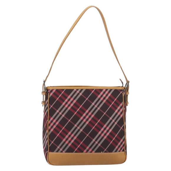 BURBERRY Nova Check Blue Label Shoulder Bag Canvas Red Silver Auth ka6927