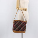 BURBERRY Nova Check Blue Label Shoulder Bag Canvas Red Silver Auth ka6927-28