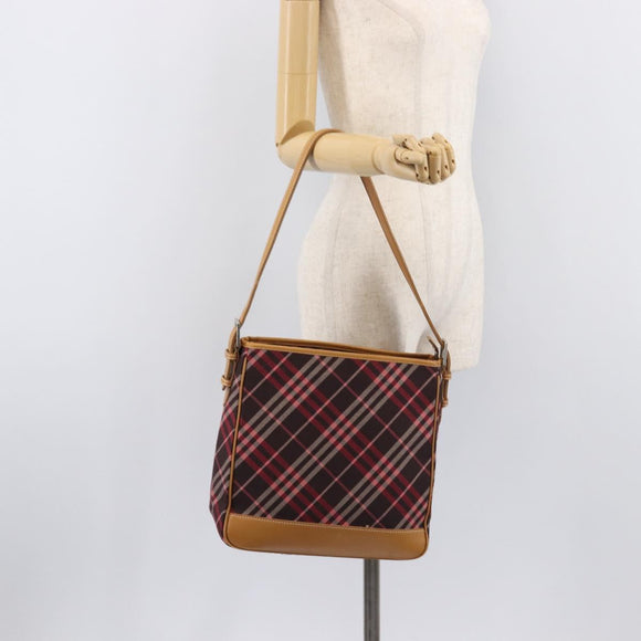 BURBERRY Nova Check Blue Label Shoulder Bag Canvas Red Silver Auth ka6927