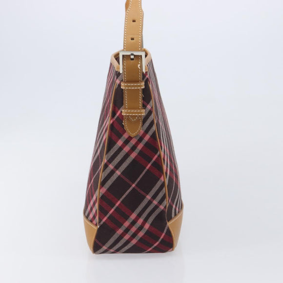 BURBERRY Nova Check Blue Label Shoulder Bag Canvas Red Silver Auth ka6927