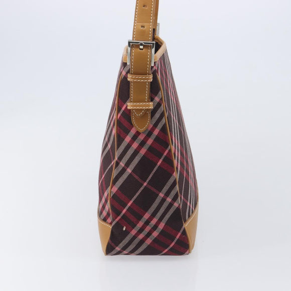 BURBERRY Nova Check Blue Label Shoulder Bag Canvas Red Silver Auth ka6927