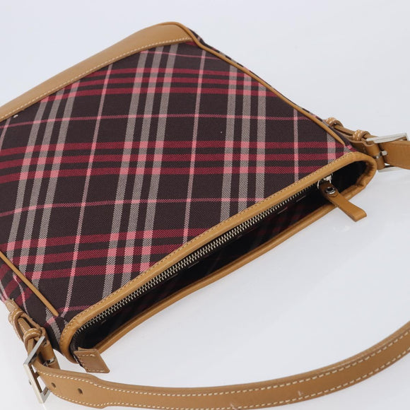 BURBERRY Nova Check Blue Label Shoulder Bag Canvas Red Silver Auth ka6927