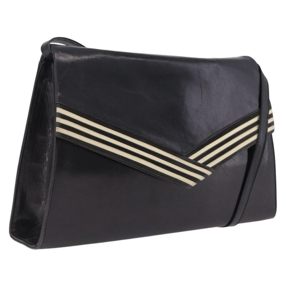Bally Shoulder Bag Leather Black Gold Auth ka6937
