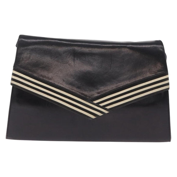 Bally Shoulder Bag Leather Black Gold Auth ka6937