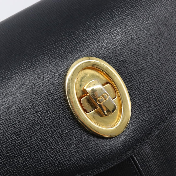 Christian Dior Shoulder Bag Leather Black Gold Auth ka6938