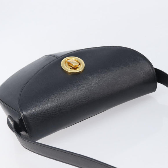 Christian Dior Shoulder Bag Leather Black Gold Auth ka6938