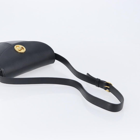 Christian Dior Shoulder Bag Leather Black Gold Auth ka6938