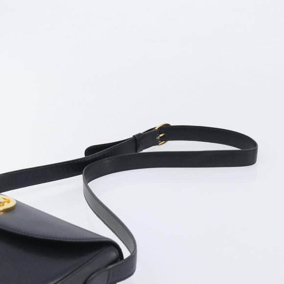 Christian Dior Shoulder Bag Leather Black Gold Auth ka6938