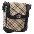 BURBERRY Nova Check Shoulder Bag Canvas Beige Silver Auth ka6942-1
