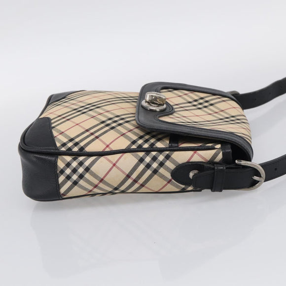 BURBERRY Nova Check Shoulder Bag Canvas Beige Silver Auth ka6942