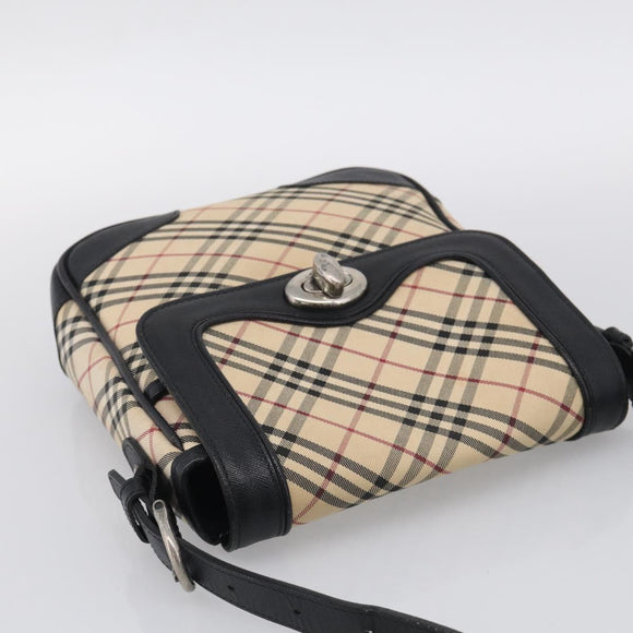 BURBERRY Nova Check Shoulder Bag Canvas Beige Silver Auth ka6942