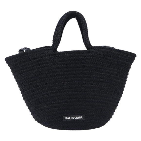 Balenciaga Ibiza Basket Hand Bag Canvas 2way Black Silver 695611 Auth ka6950SAM