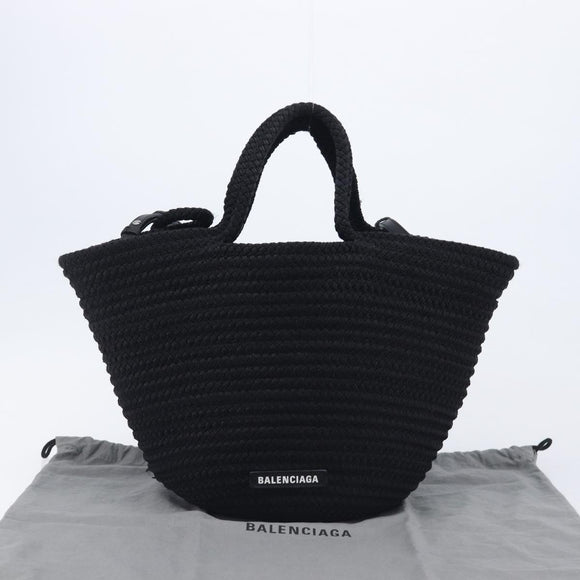 Balenciaga Ibiza Basket Hand Bag Canvas 2way Black Silver 695611 Auth ka6950SAM