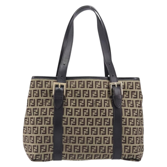 FENDI Zucchino Canvas Tote Bag Beige Gold Auth ka6952A